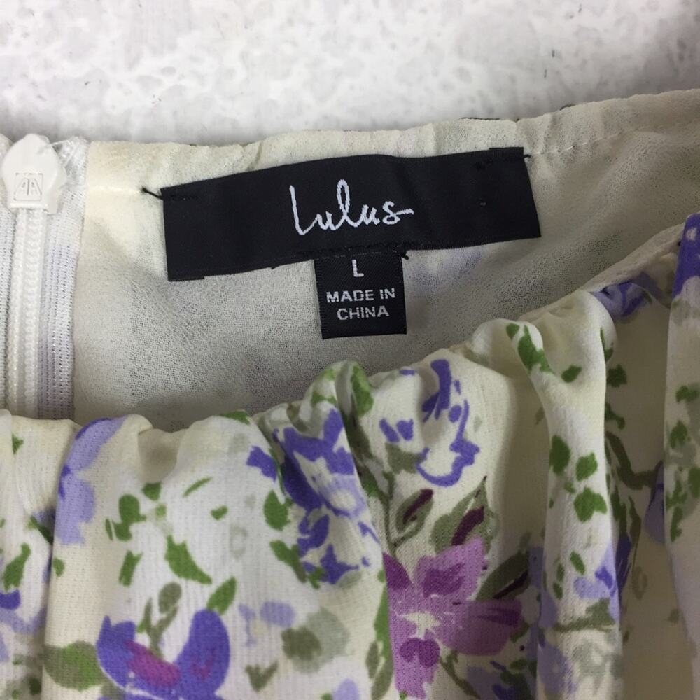 Lulus Love Bloom Cream Floral Print Ruched Off-the-Shoulder Mini Dress Large - Picture 5 of 15